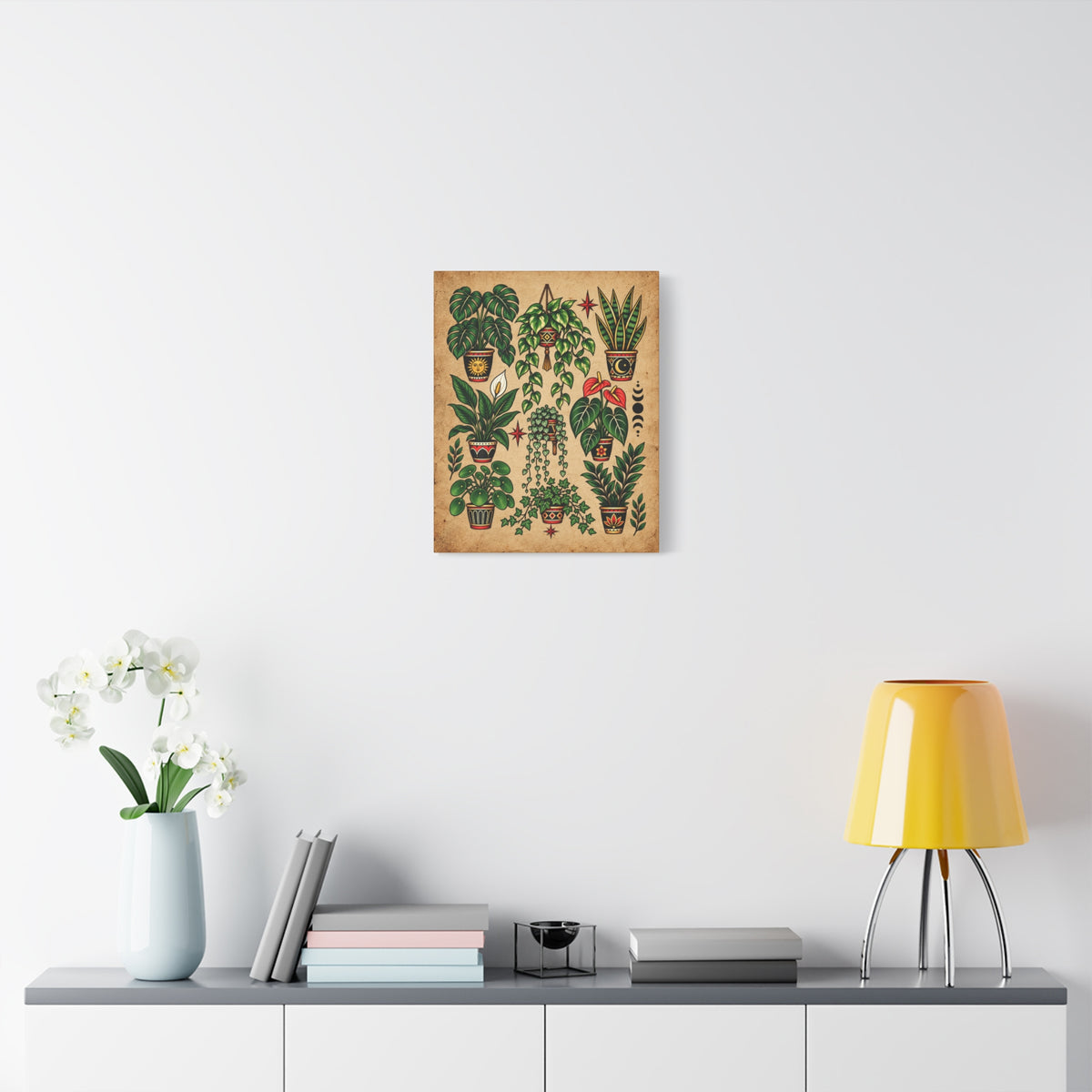 House Plant Botanical Tattoo Flash Canvas Wall Art