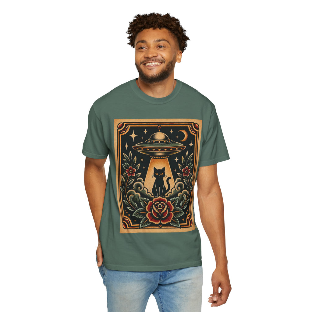 UFO & Black Cat Tattoo Flash Sheet T-Shirt