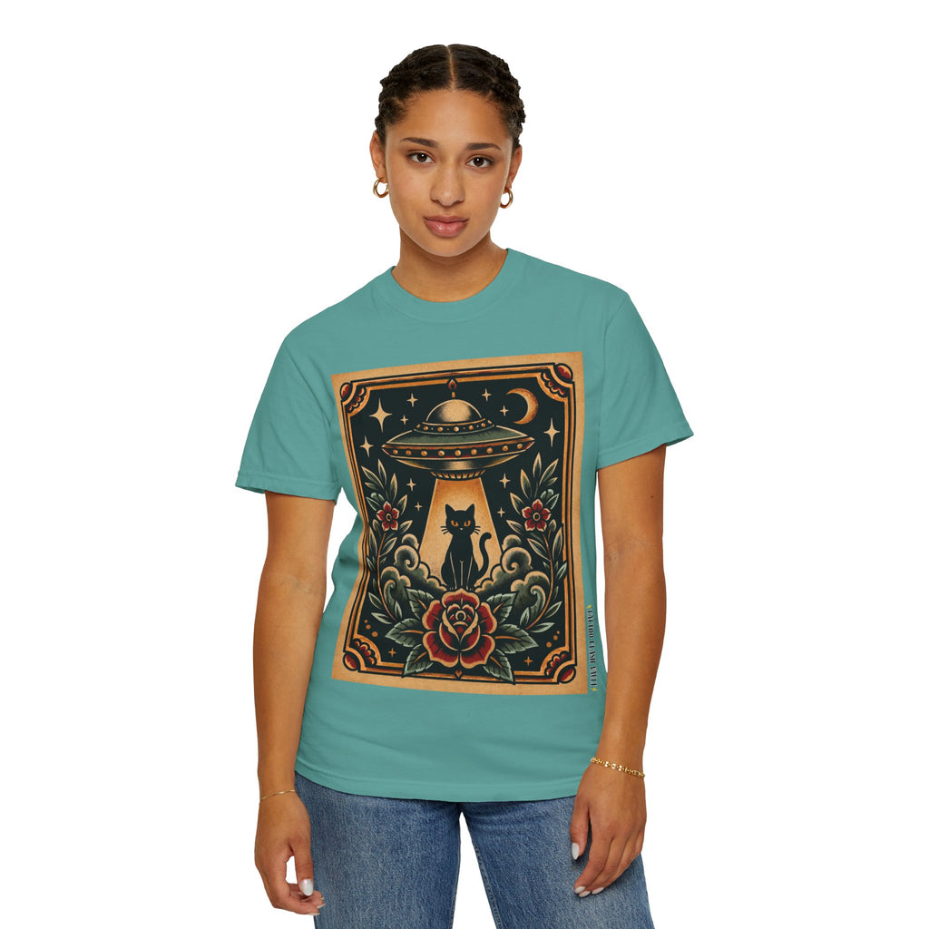 UFO & Black Cat Tattoo Flash Sheet T-Shirt