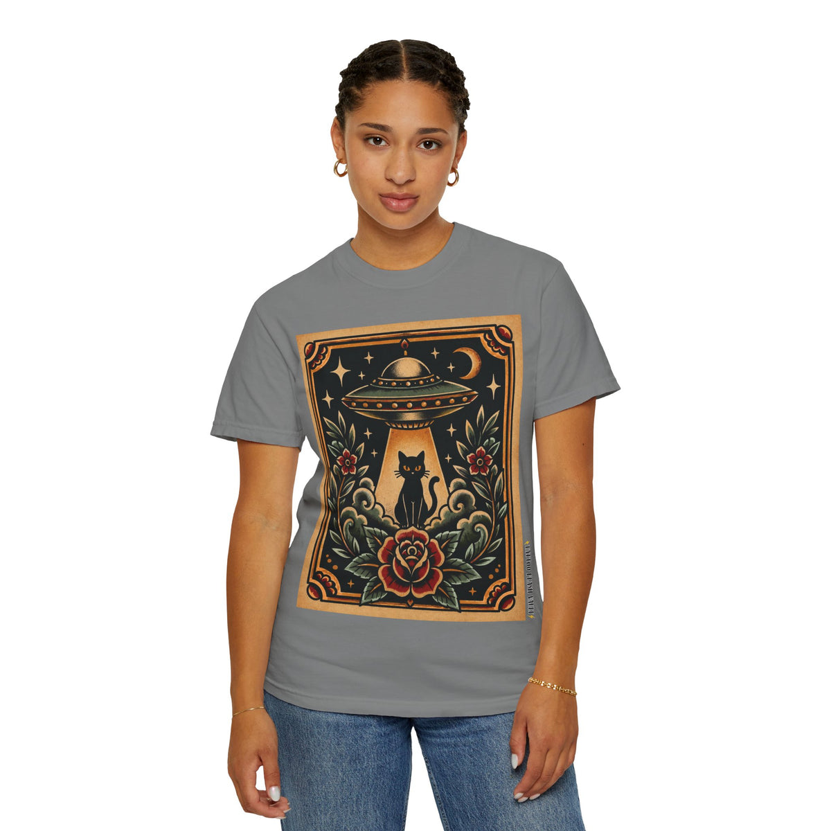 UFO & Black Cat Tattoo Flash Sheet T-Shirt