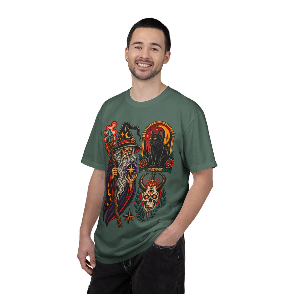 Wizard & Black Cat Tattoo Flash T-Shirt