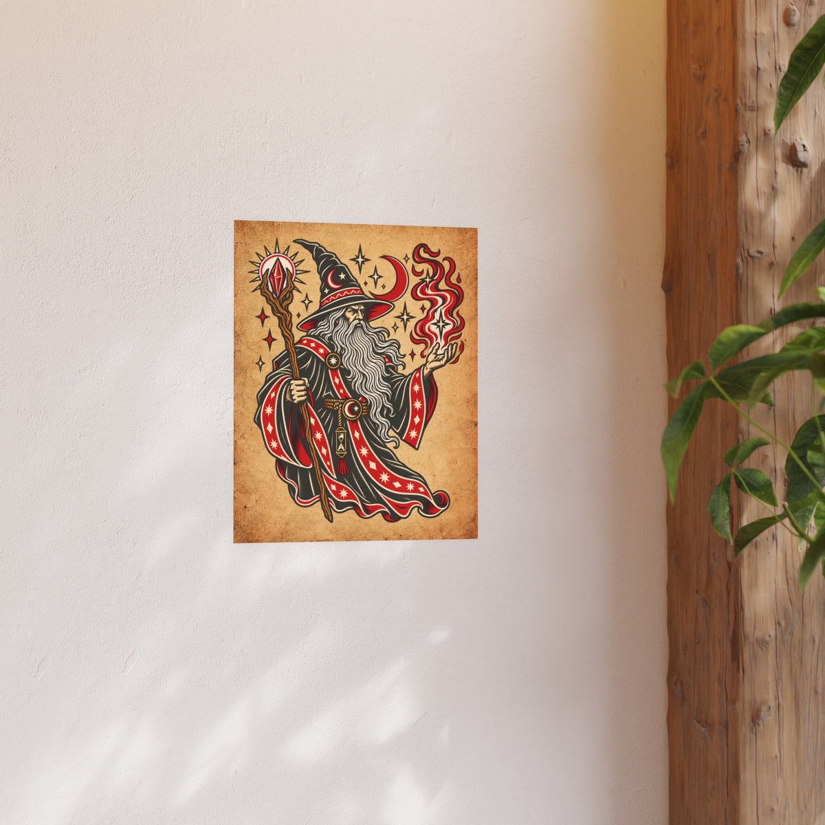 Fire Wizard Tattoo Flash Art Print (8x10 & 16x20)