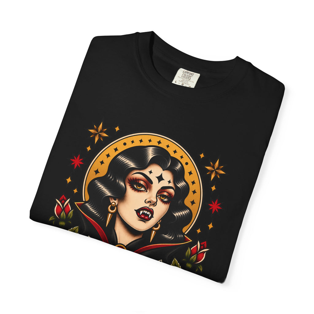 Vampire Woman & Black Cat Tattoo Flash T‑Shirt