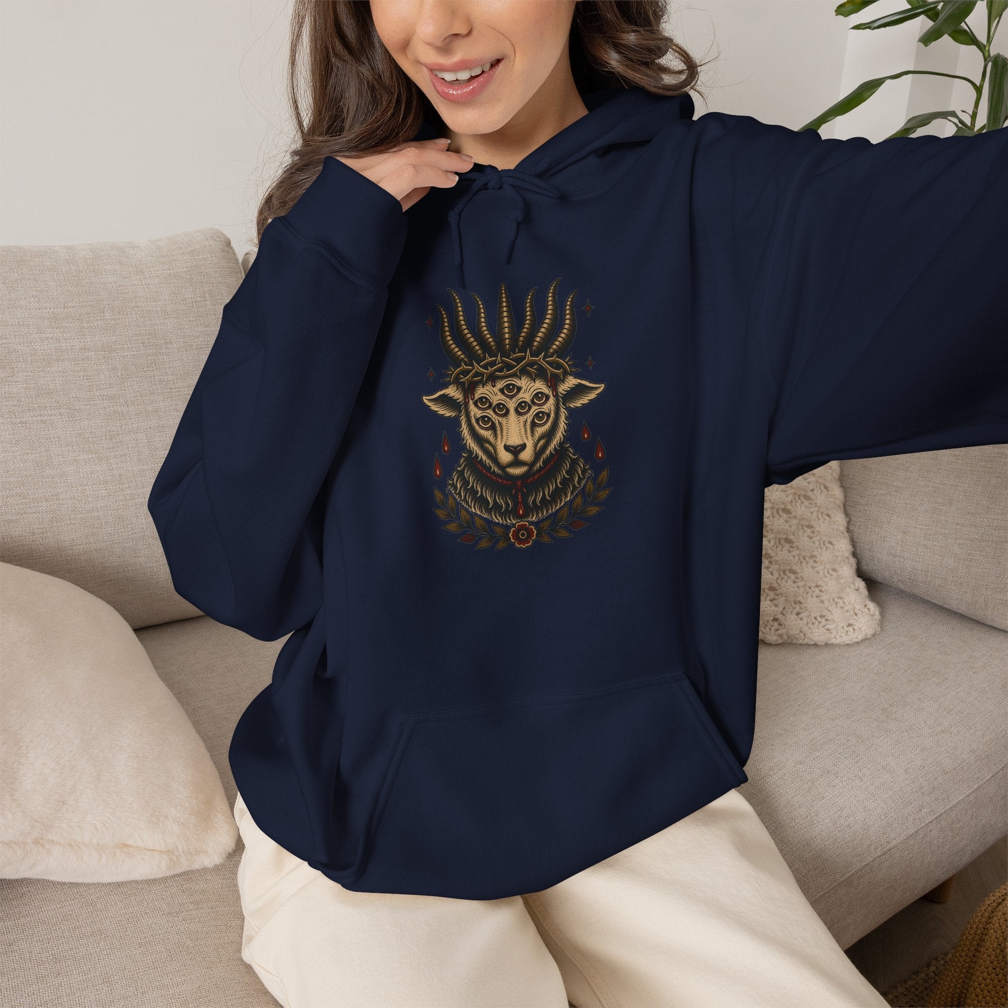 Sacrificial Lamb Hoodie with Revelation 5:6 Scripture Back Print