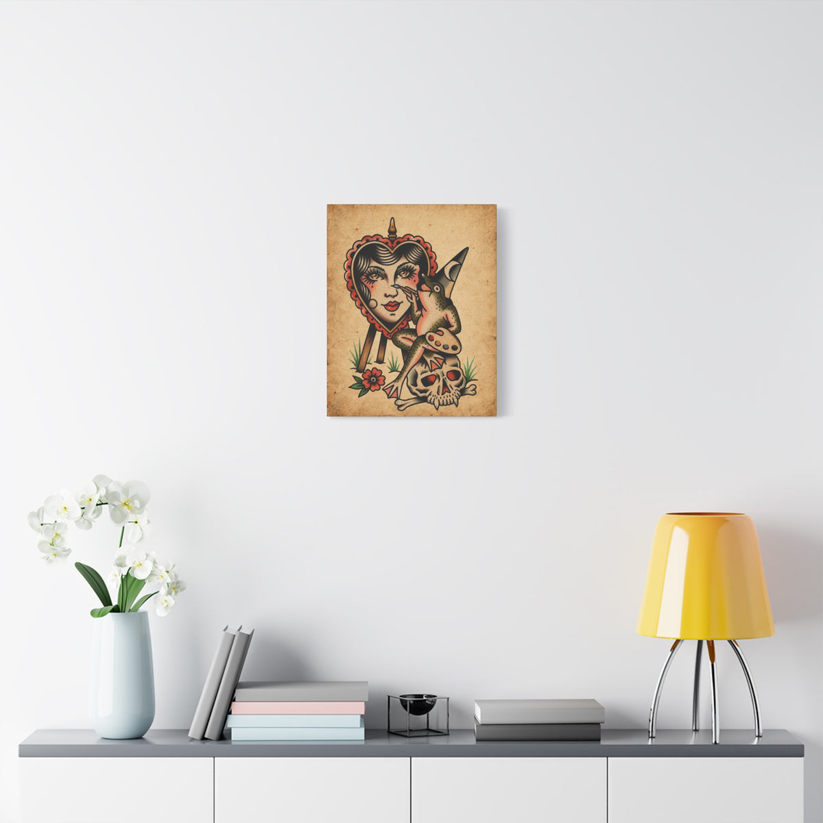 Frog Painter Tattoo Flash Canvas Wall Art