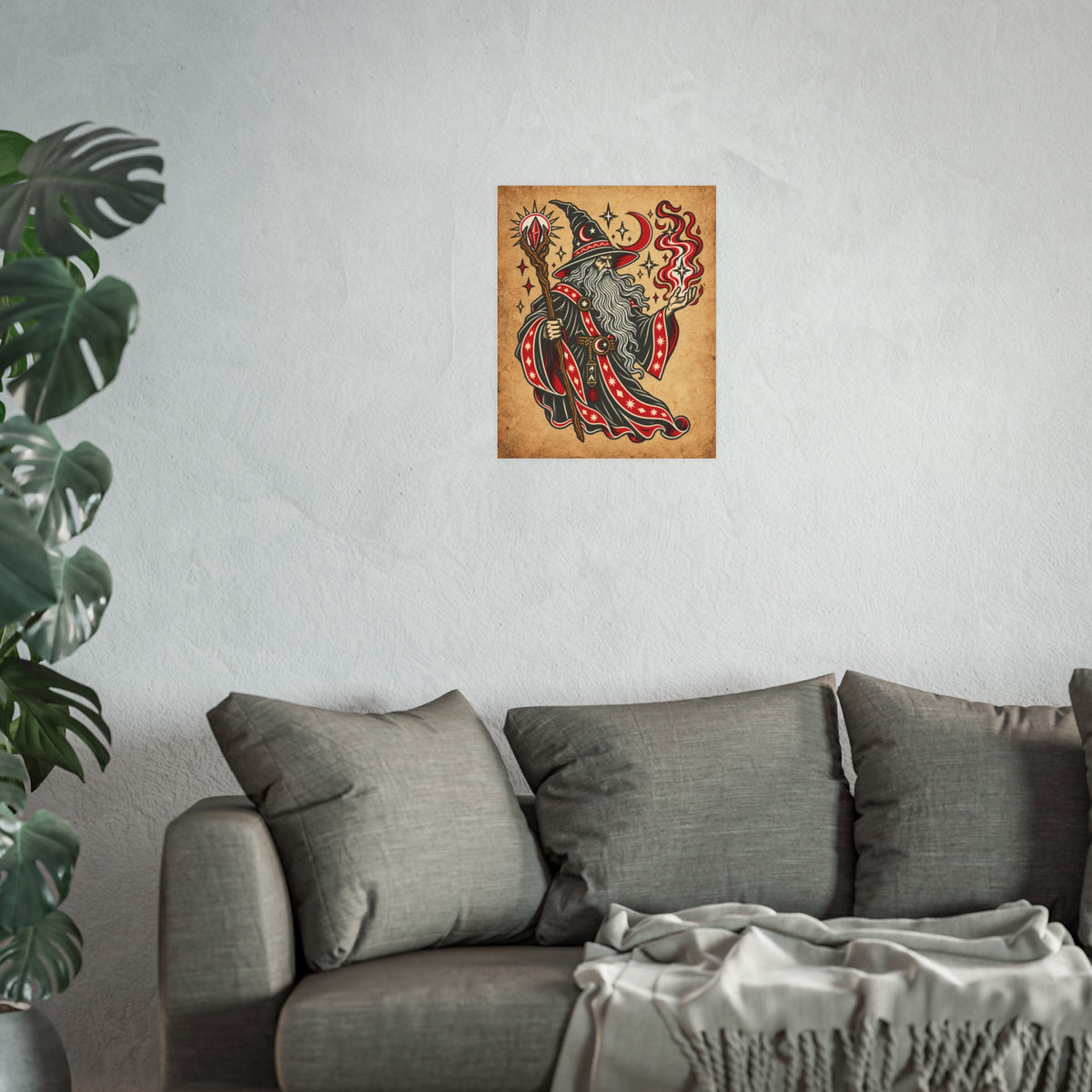 Fire Wizard Tattoo Flash Art Print (8x10 & 16x20)
