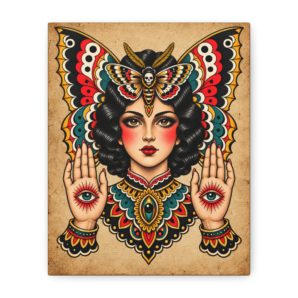 Gypsy Moth Tattoo Flash Canvas Wall Art