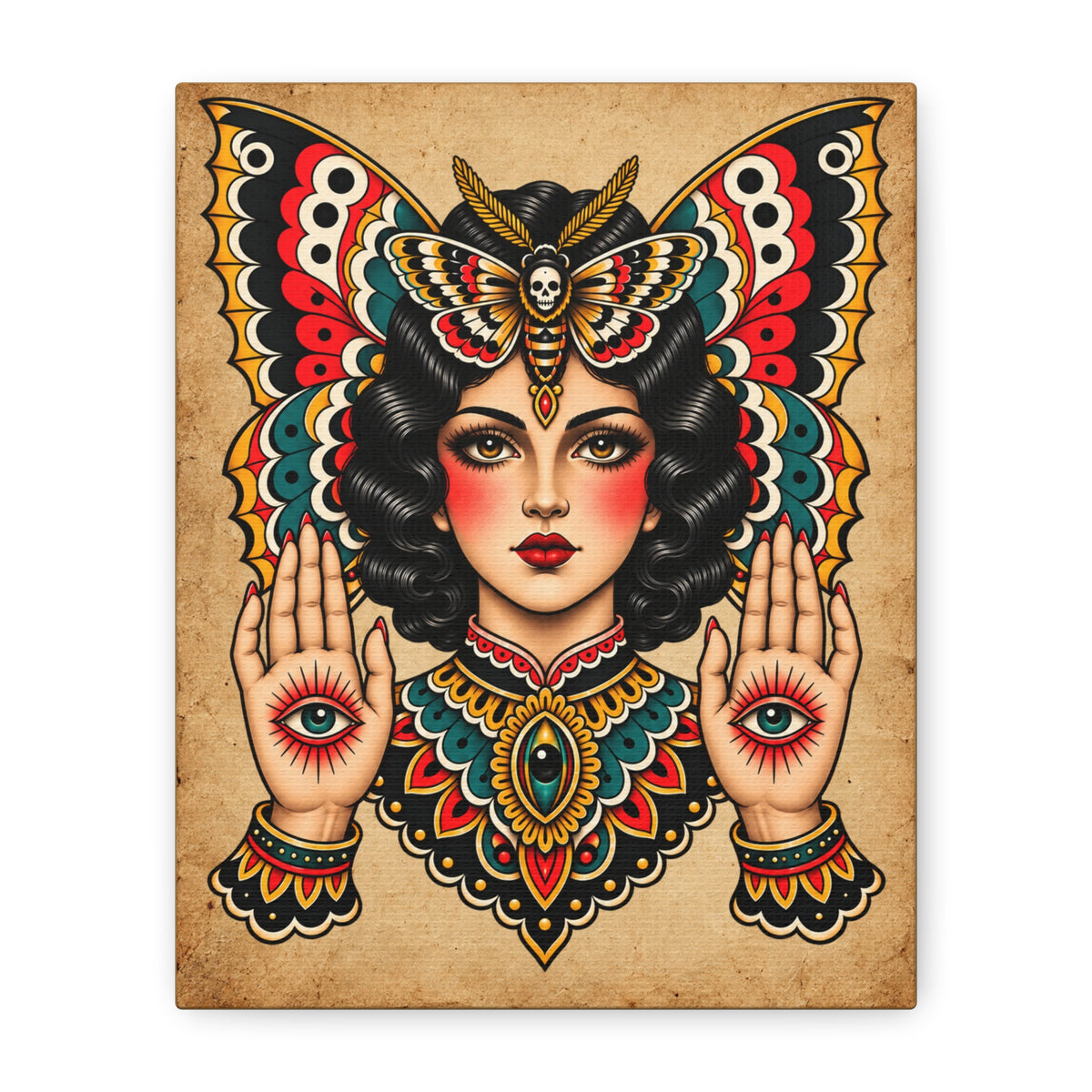 Gypsy Moth Tattoo Flash Canvas Wall Art