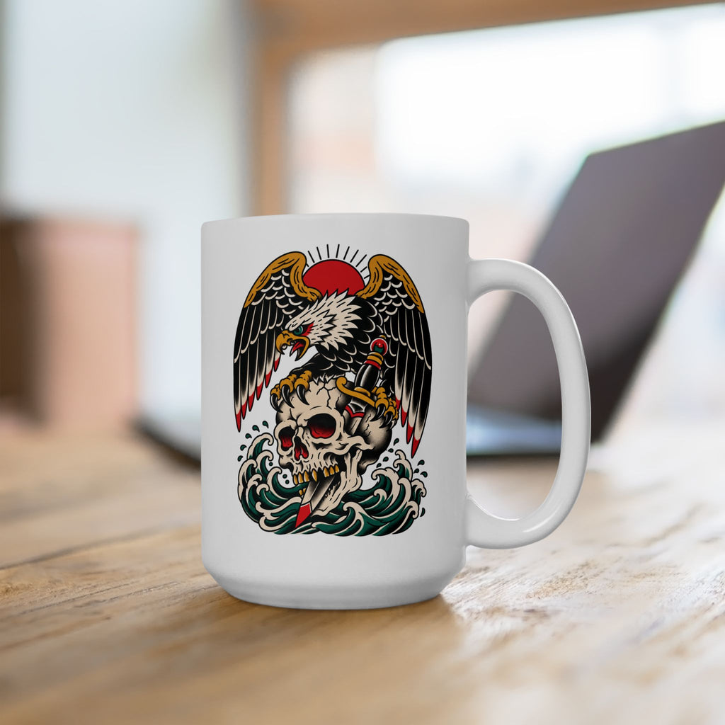 Eagle Tattoo Ceramic Mug — Patriotic Vintage-Style Coffee Cup (11oz, 15oz)
