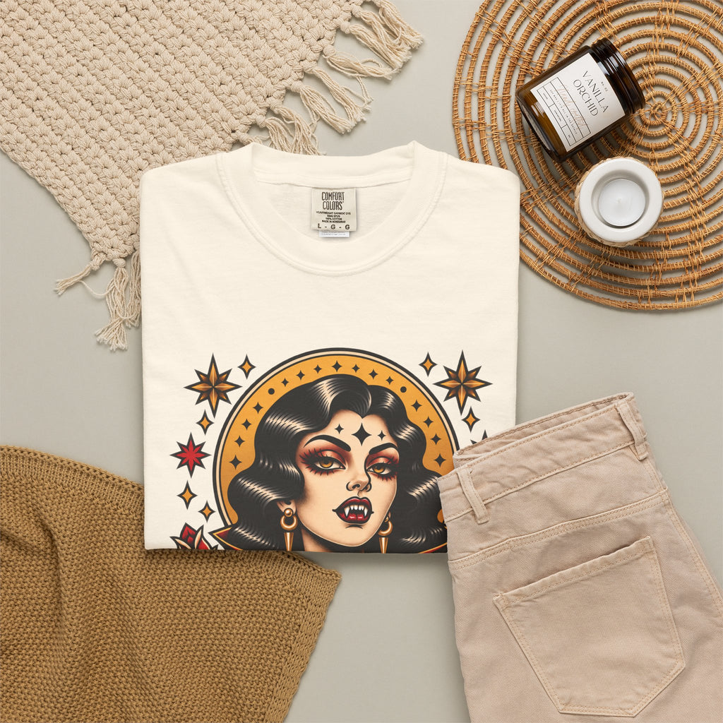 Vampire Woman & Black Cat Tattoo Flash T‑Shirt