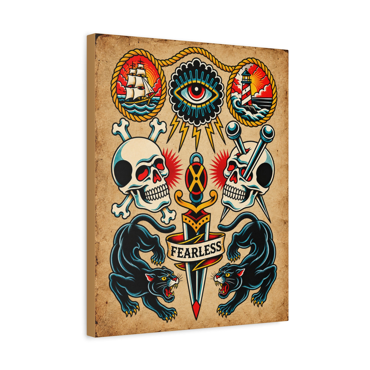 American Traditional Fearless Tattoo Flash Canvas Wall Art