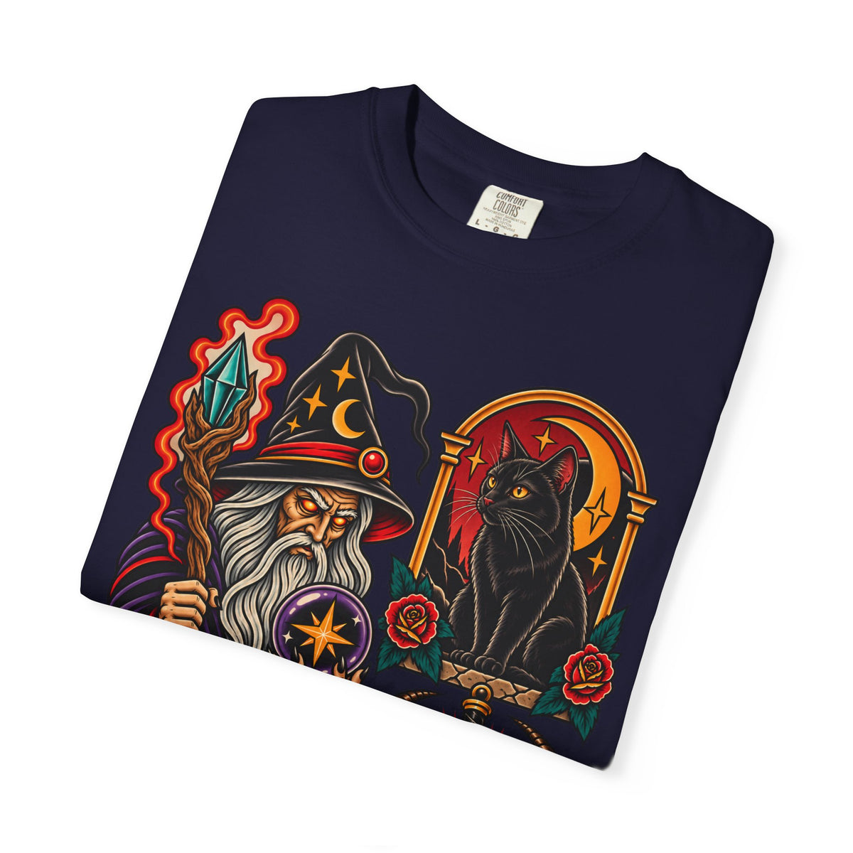 Wizard & Black Cat Tattoo Flash T-Shirt