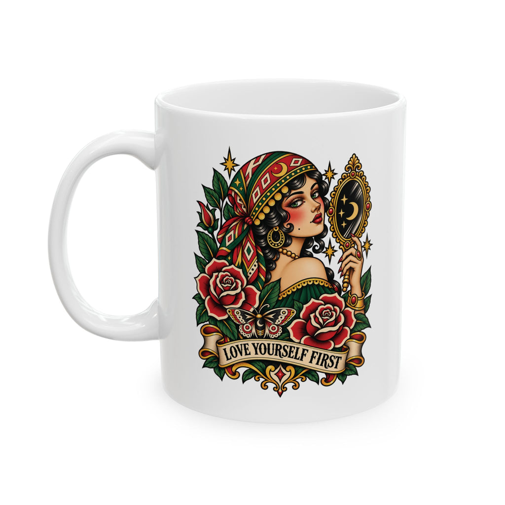 Love Yourself First Gypsy Tattoo Flash Ceramic Coffee Mug (11oz, 15oz)