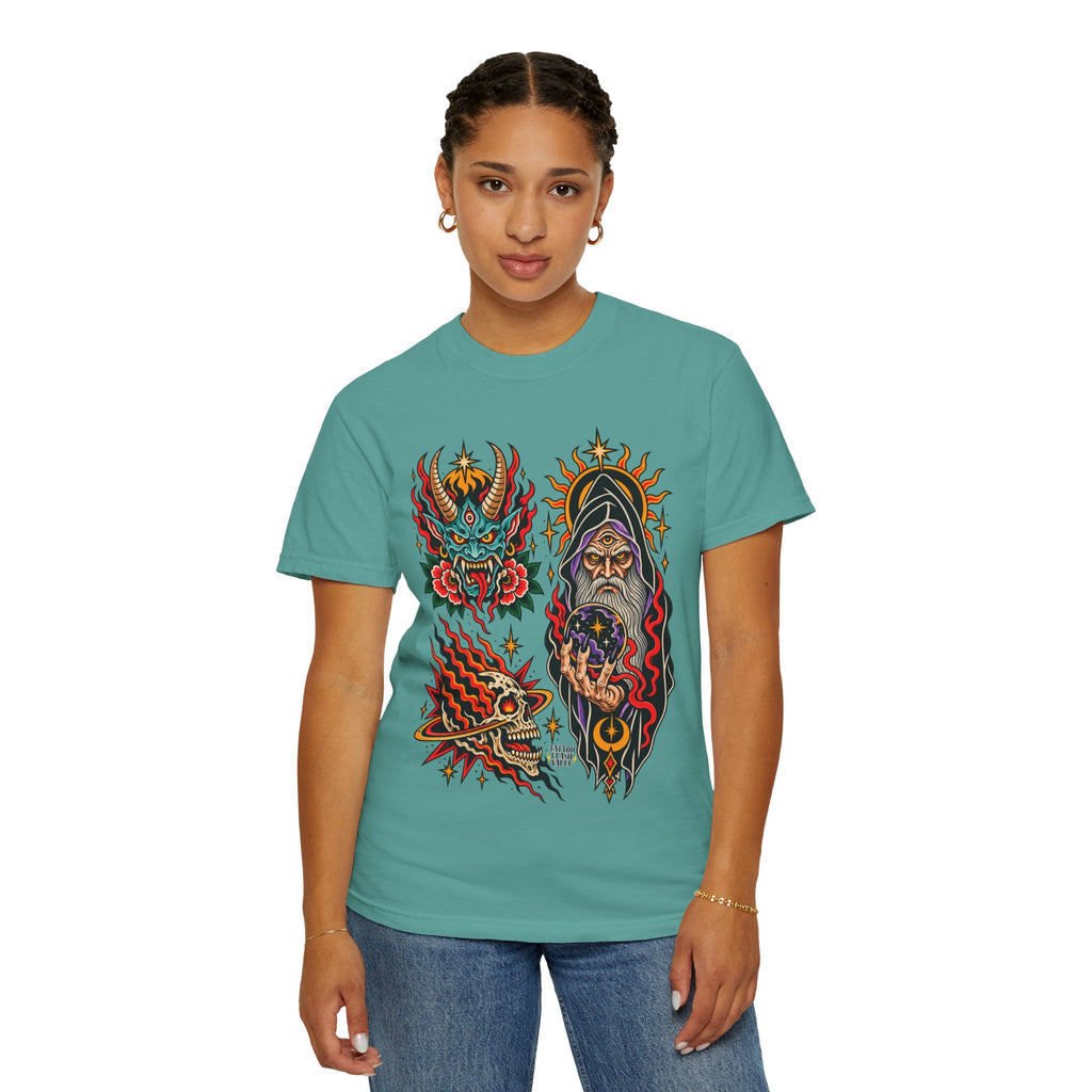 Wizard, Oni and Skull Tattoo Flash T-Shirt