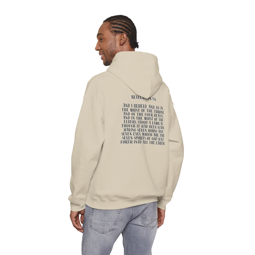 Sacrificial Lamb Hoodie with Revelation 5:6 Scripture Back Print