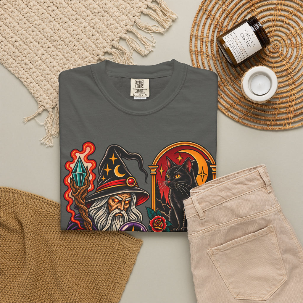 Wizard & Black Cat Tattoo Flash T-Shirt