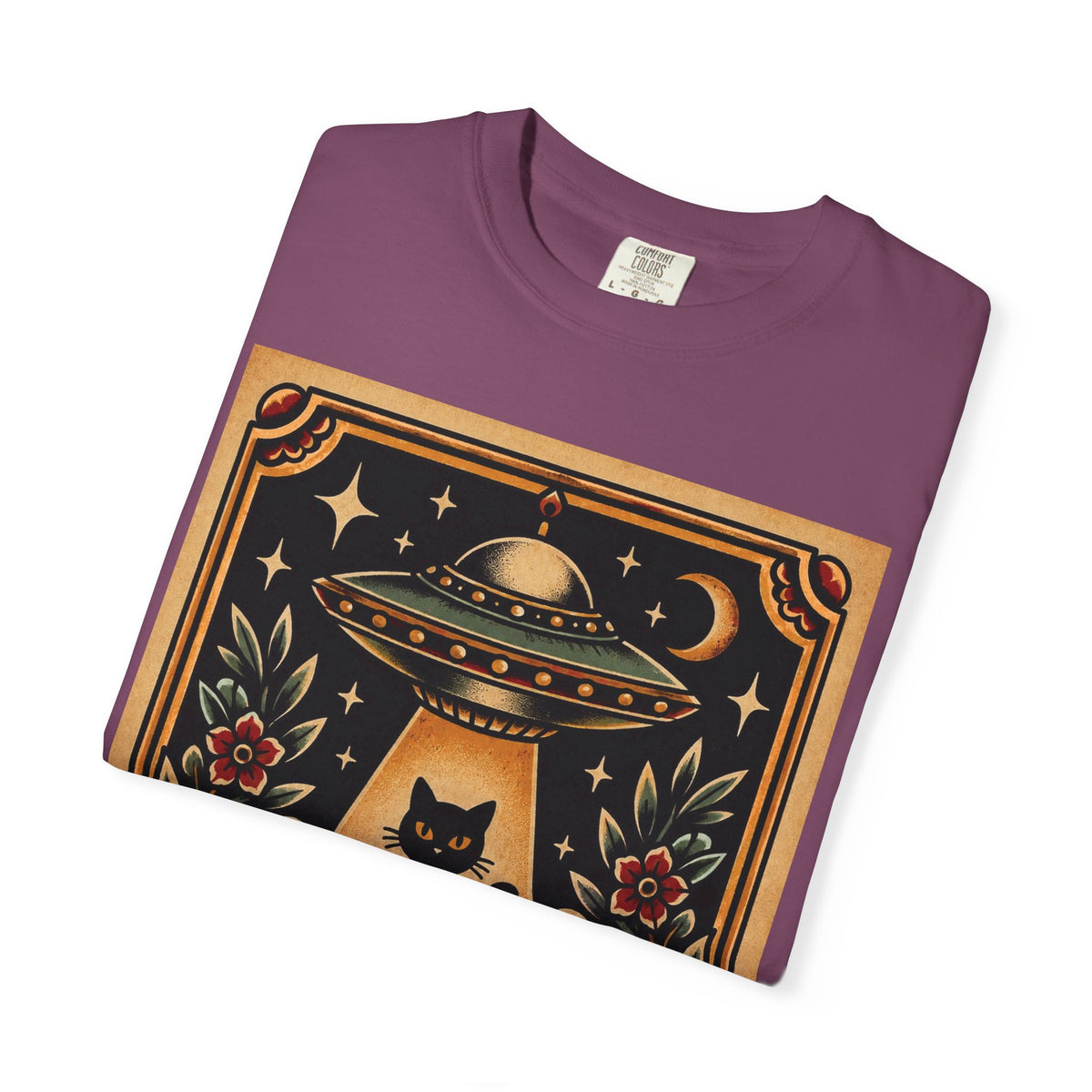 UFO & Black Cat Tattoo Flash Sheet T-Shirt