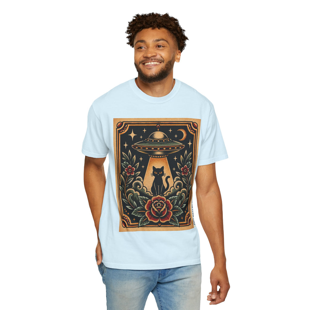 UFO & Black Cat Tattoo Flash Sheet T-Shirt