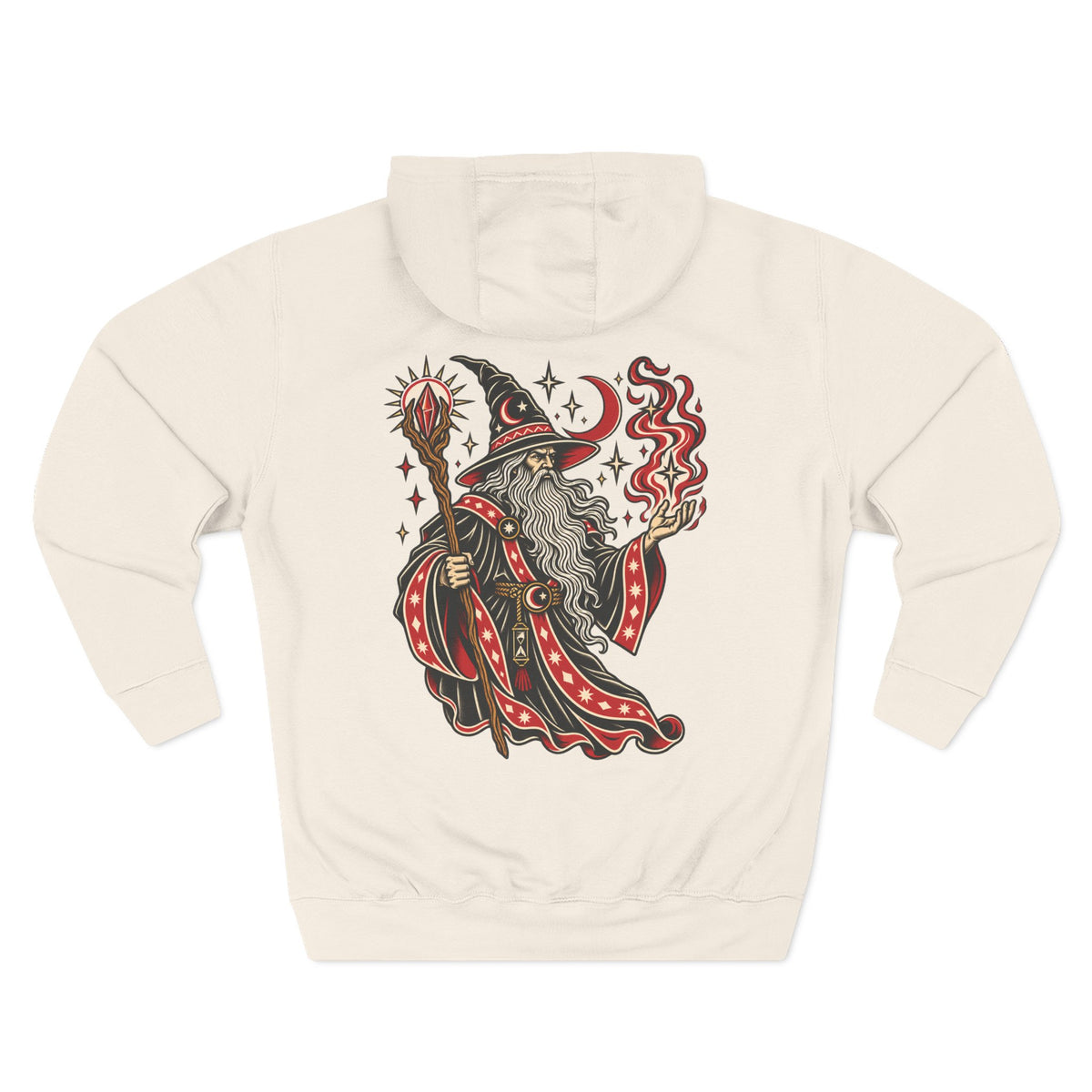 Fire Wizard Tattoo Flash Pullover Hoodie (Back Design)