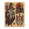 Wizard Tattoo Flash Sheet Canvas Wall Art