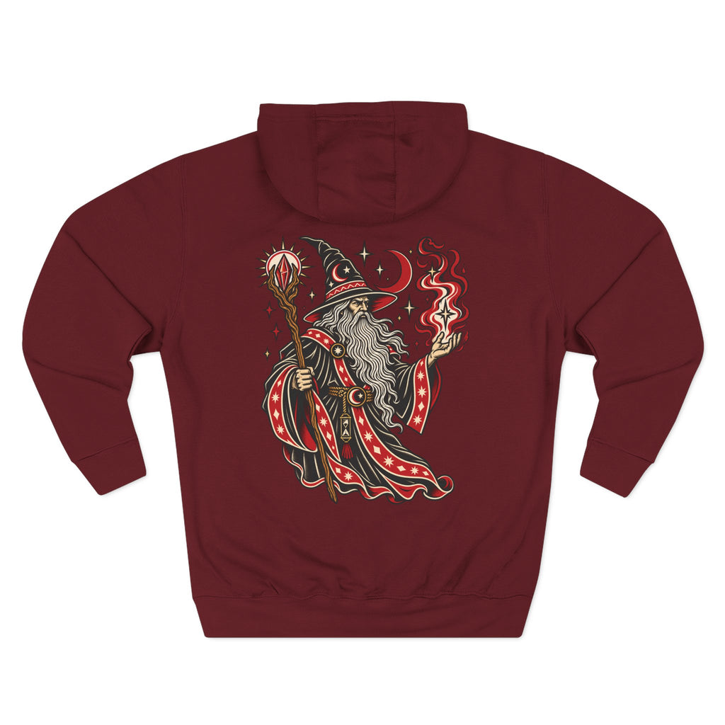 Fire Wizard Tattoo Flash Pullover Hoodie (Back Design)