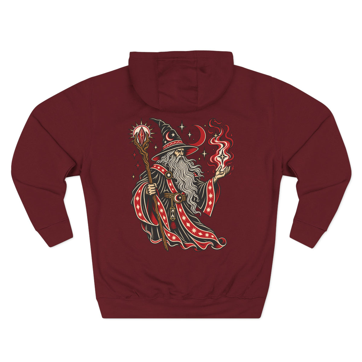 Fire Wizard Tattoo Flash Pullover Hoodie (Back Design)