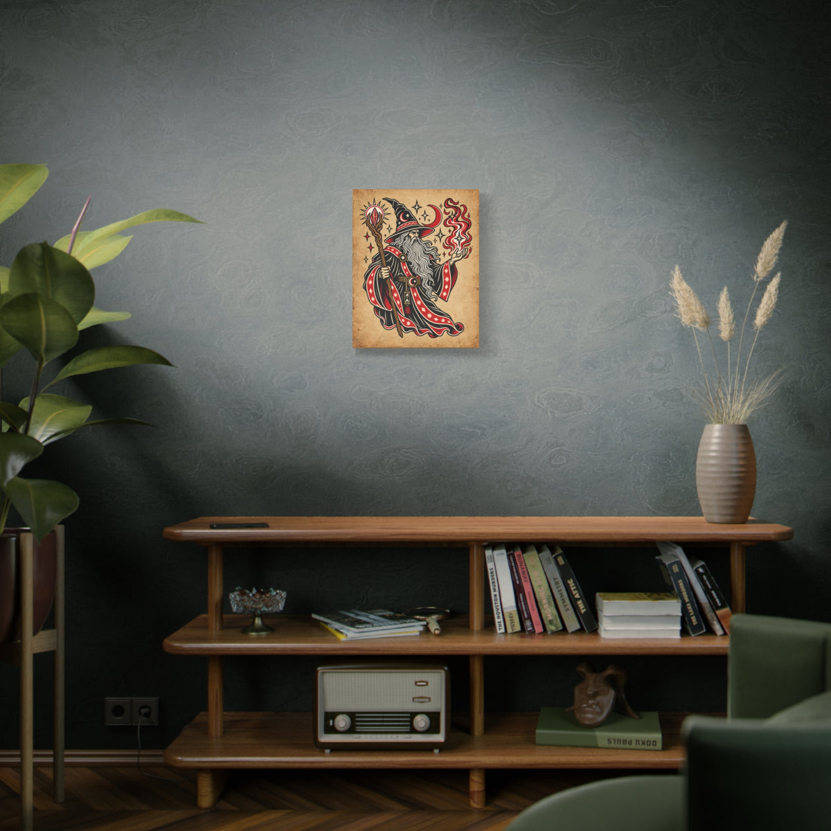 Fire Wizard Tattoo Flash Canvas Wall Art