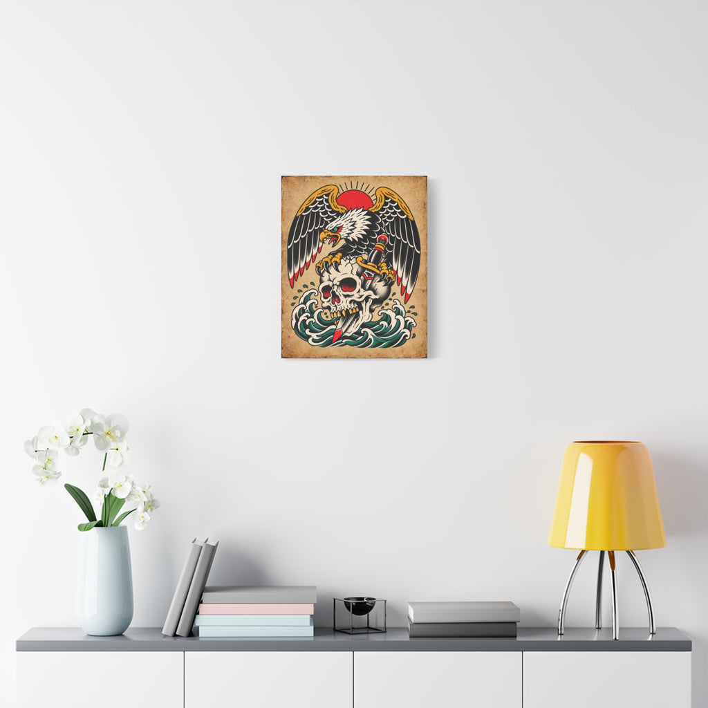 American Traditional Skull & Eagle Tattoo Flash Canvas Wall Art