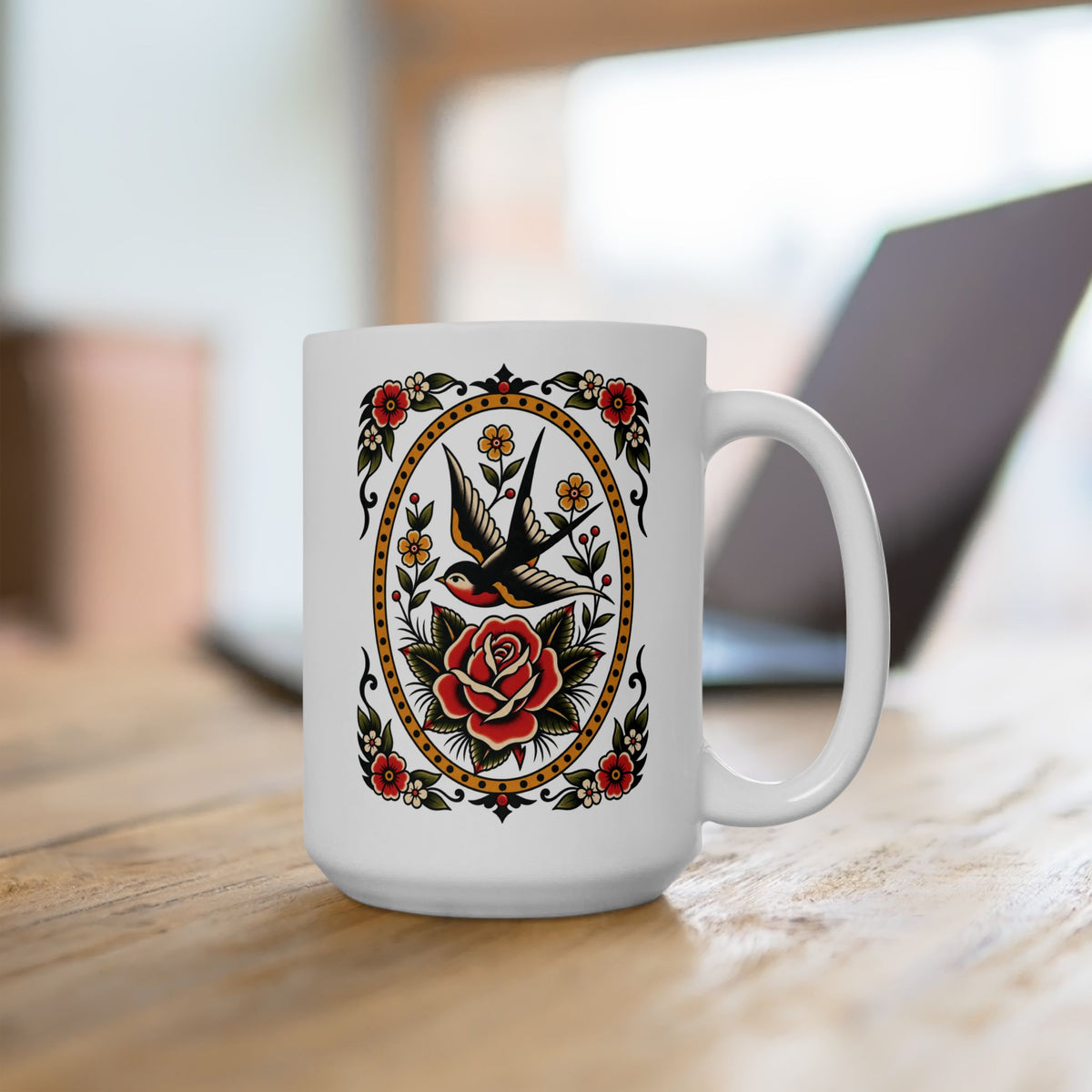 American Traditional Swallow Tattoo Flash Coffee Mug (11oz & 15oz)