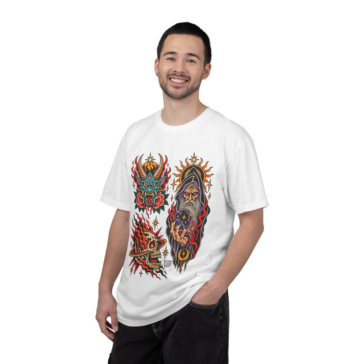 Wizard, Oni and Skull Tattoo Flash T-Shirt