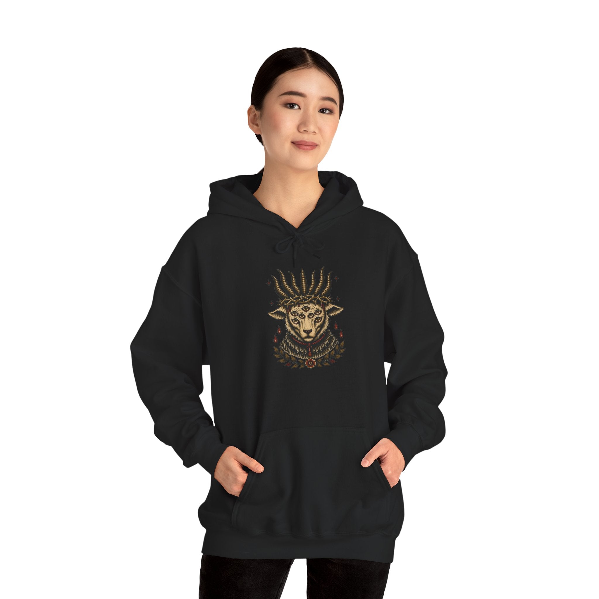 Sacrificial Lamb Hoodie with Revelation 5:6 Scripture Back Print