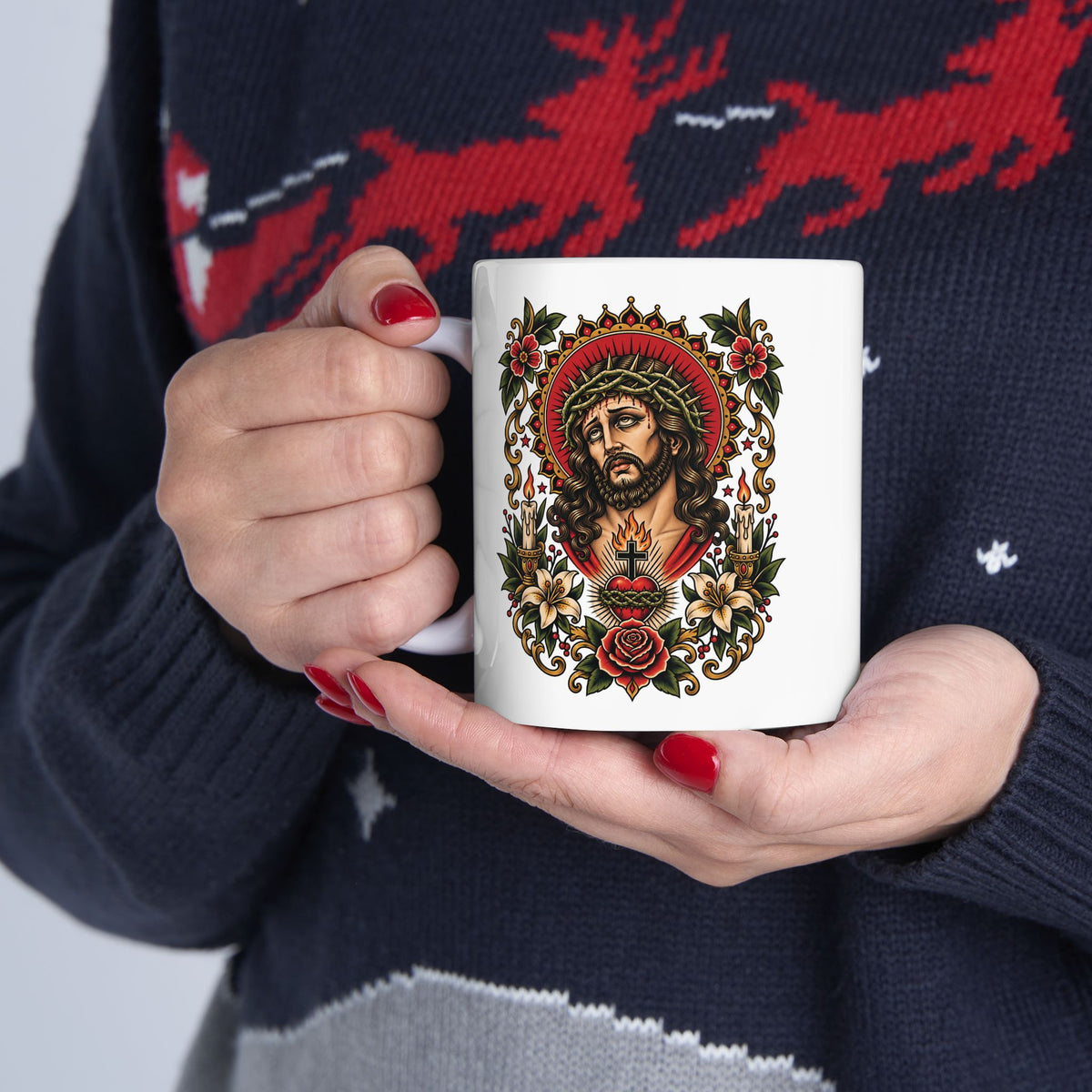Jesus Christ Sacred Heart Tattoo Flash Ceramic Coffee Mug (11oz, 15oz)