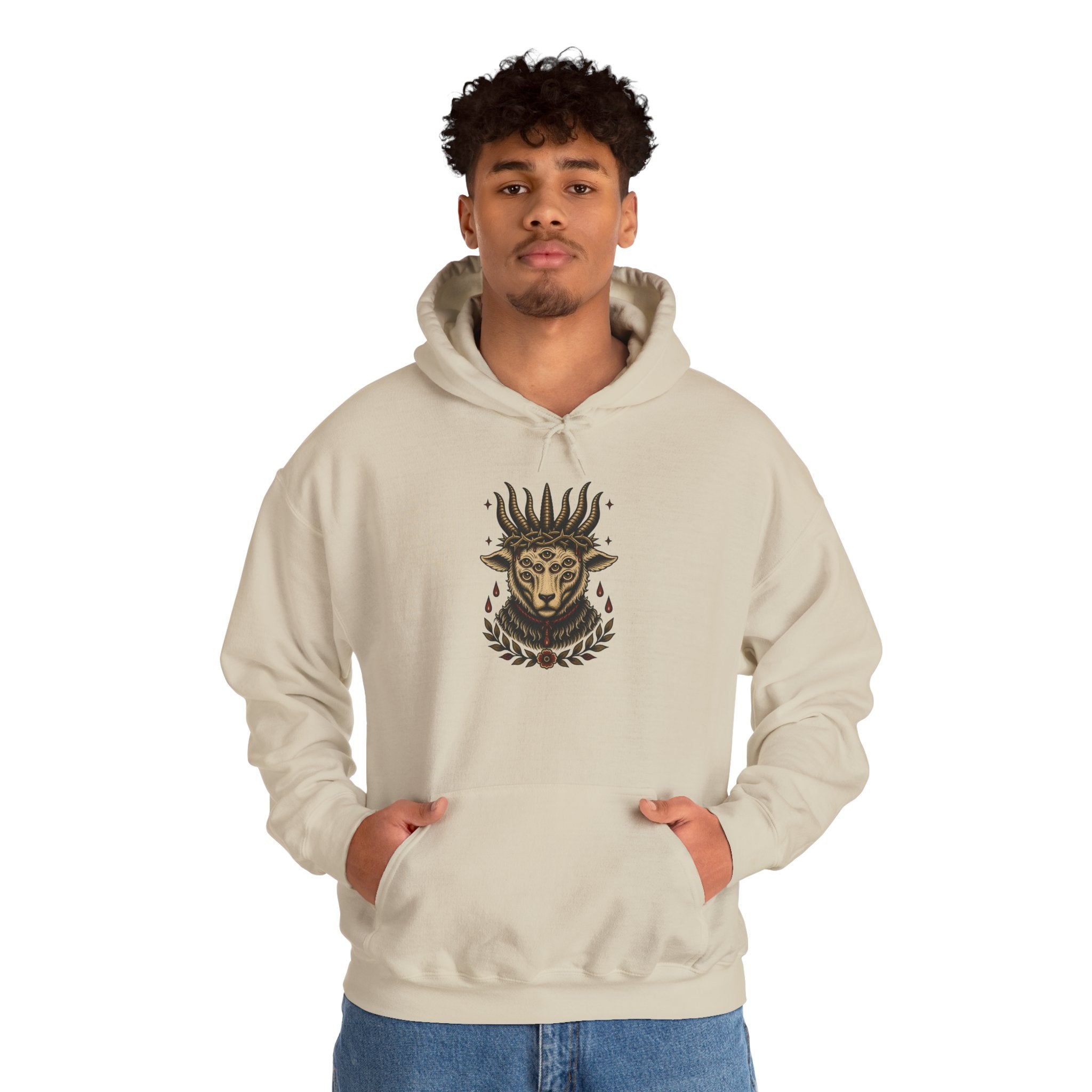 Sacrificial Lamb Hoodie with Revelation 5:6 Scripture Back Print