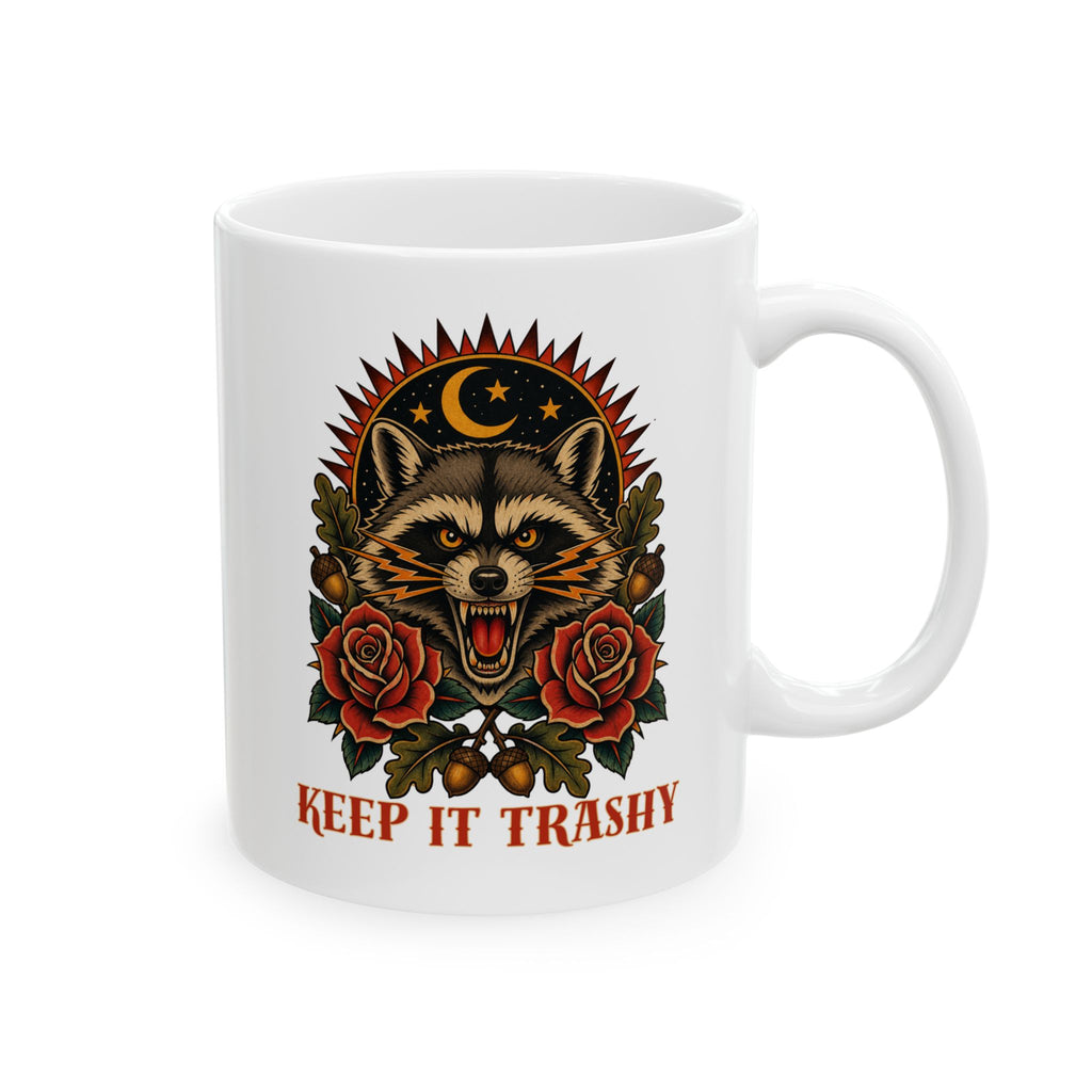 Keep It Trashy Raccoon Tattoo Flash Ceramic Coffee Cup