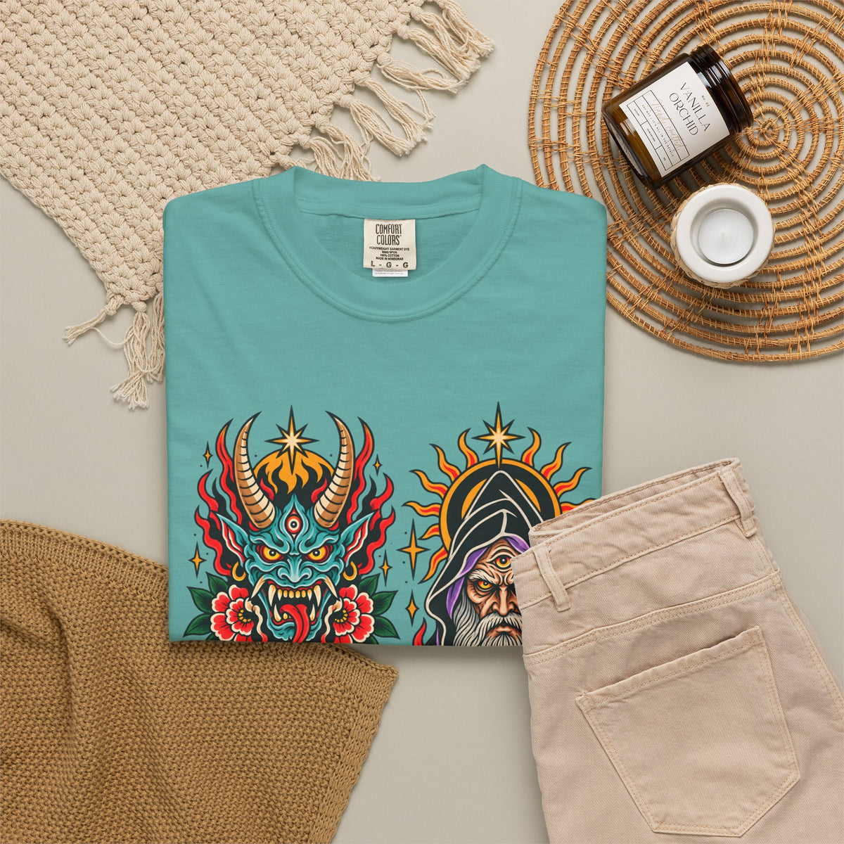 Wizard, Oni and Skull Tattoo Flash T-Shirt