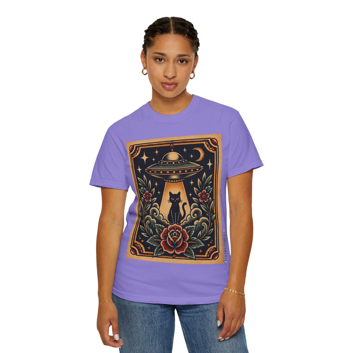 UFO & Black Cat Tattoo Flash Sheet T-Shirt