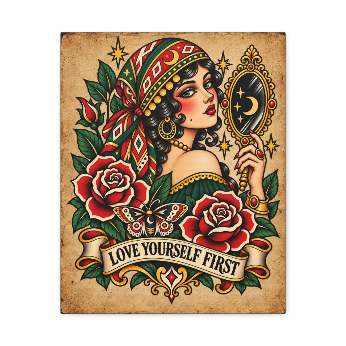 Love Yourself First Gypsy Tattoo Flash Canvas Wall Art