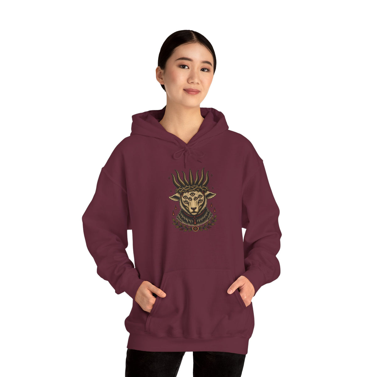 Sacrificial Lamb Hoodie with Revelation 5:6 Scripture Back Print