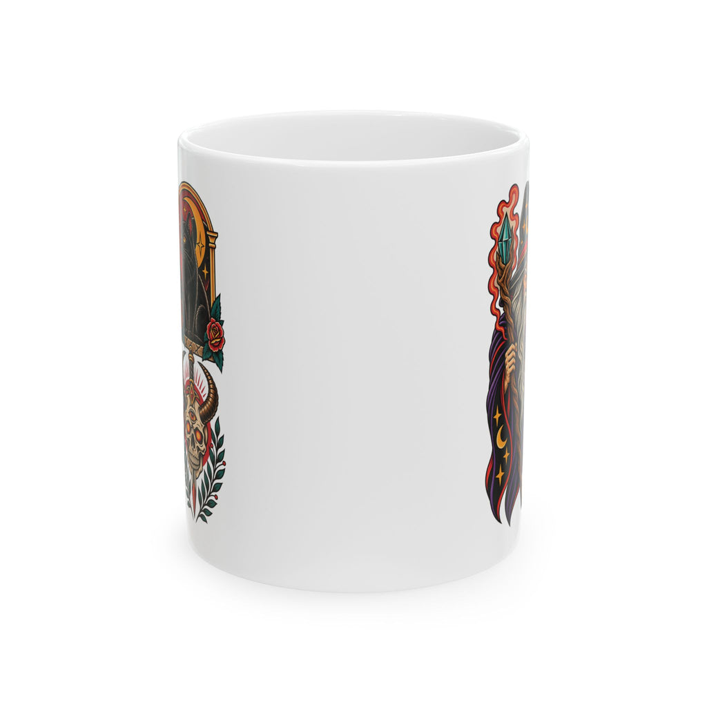 Wizard, Black Cat & Skull Tattoo Flash Coffee Mug (11oz & 15oz)