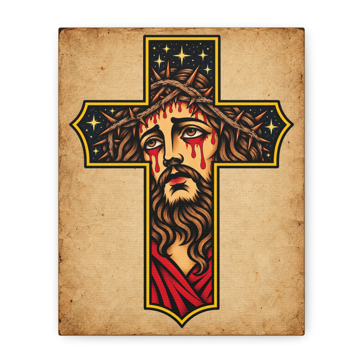 Jesus Christ Cross Tattoo Flash Canvas Wall Art