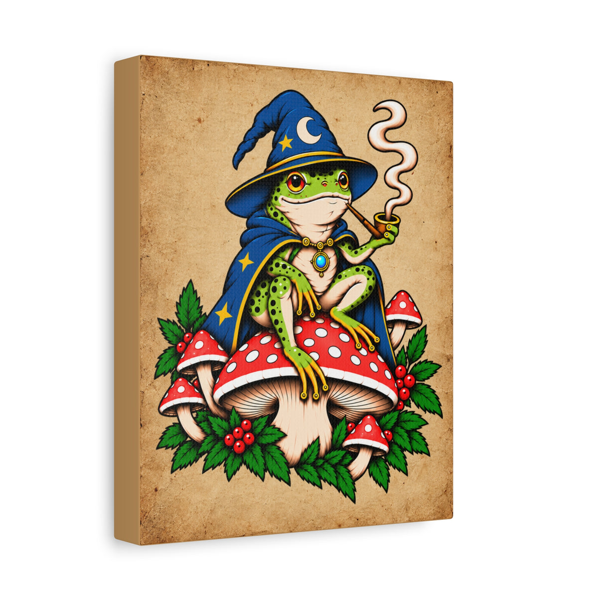Frog Wizard Tattoo Flash Canvas Wall Art