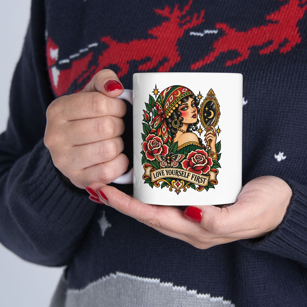 Love Yourself First Gypsy Tattoo Flash Ceramic Coffee Mug (11oz, 15oz)