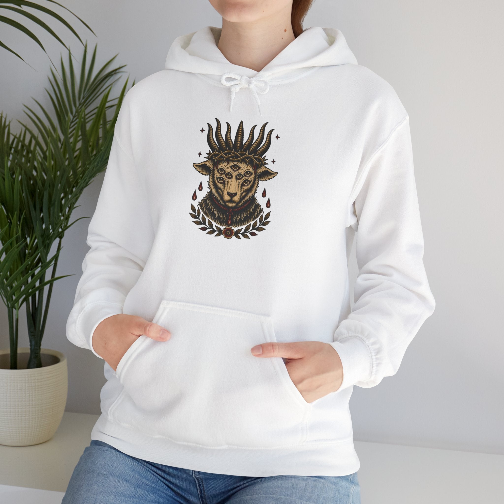 Sacrificial Lamb Hoodie with Revelation 5:6 Scripture Back Print