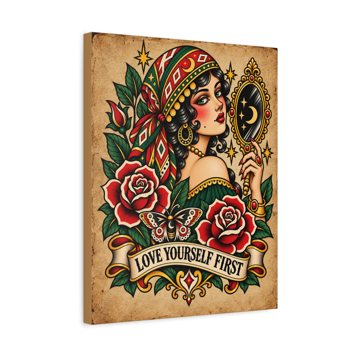 Love Yourself First Gypsy Tattoo Flash Canvas Wall Art