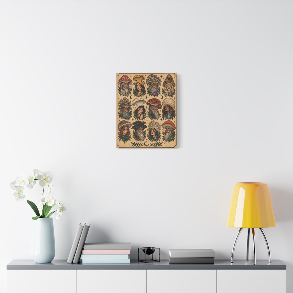 Mushroom Witches & Wizards Tattoo Flash Canvas Wall Art