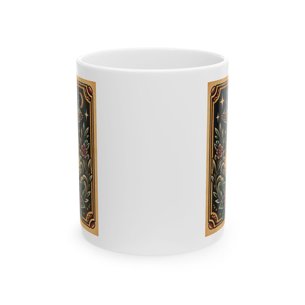 UFO & Black Cat Tattoo Flash Ceramic Coffee Mug (11oz, 15oz)