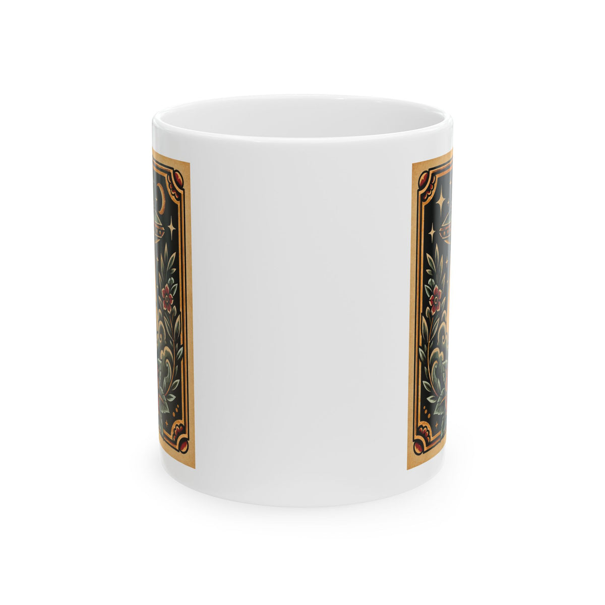UFO & Black Cat Tattoo Flash Ceramic Coffee Mug (11oz, 15oz)