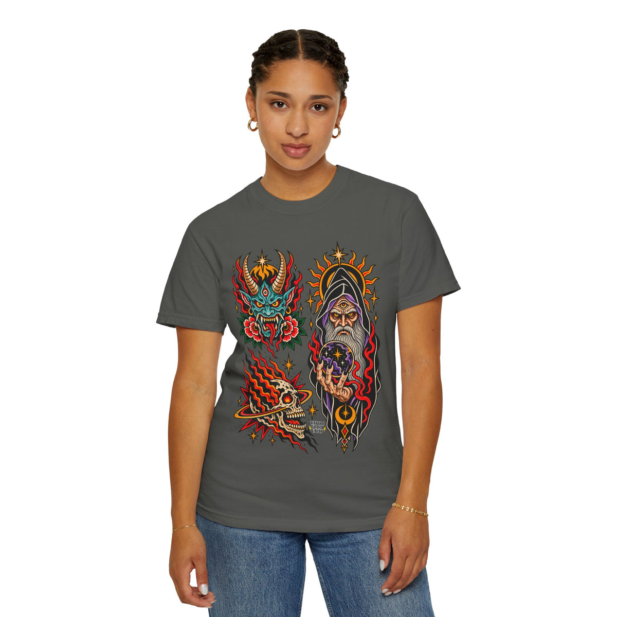 Wizard, Oni and Skull Tattoo Flash T-Shirt