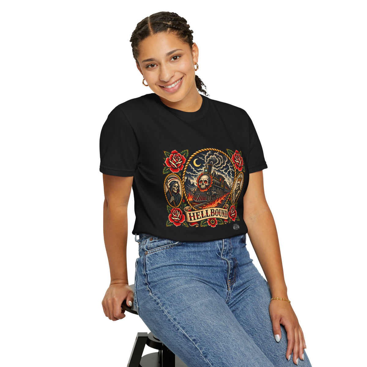 Hellbound Skull Train Tattoo Flash T-Shirt