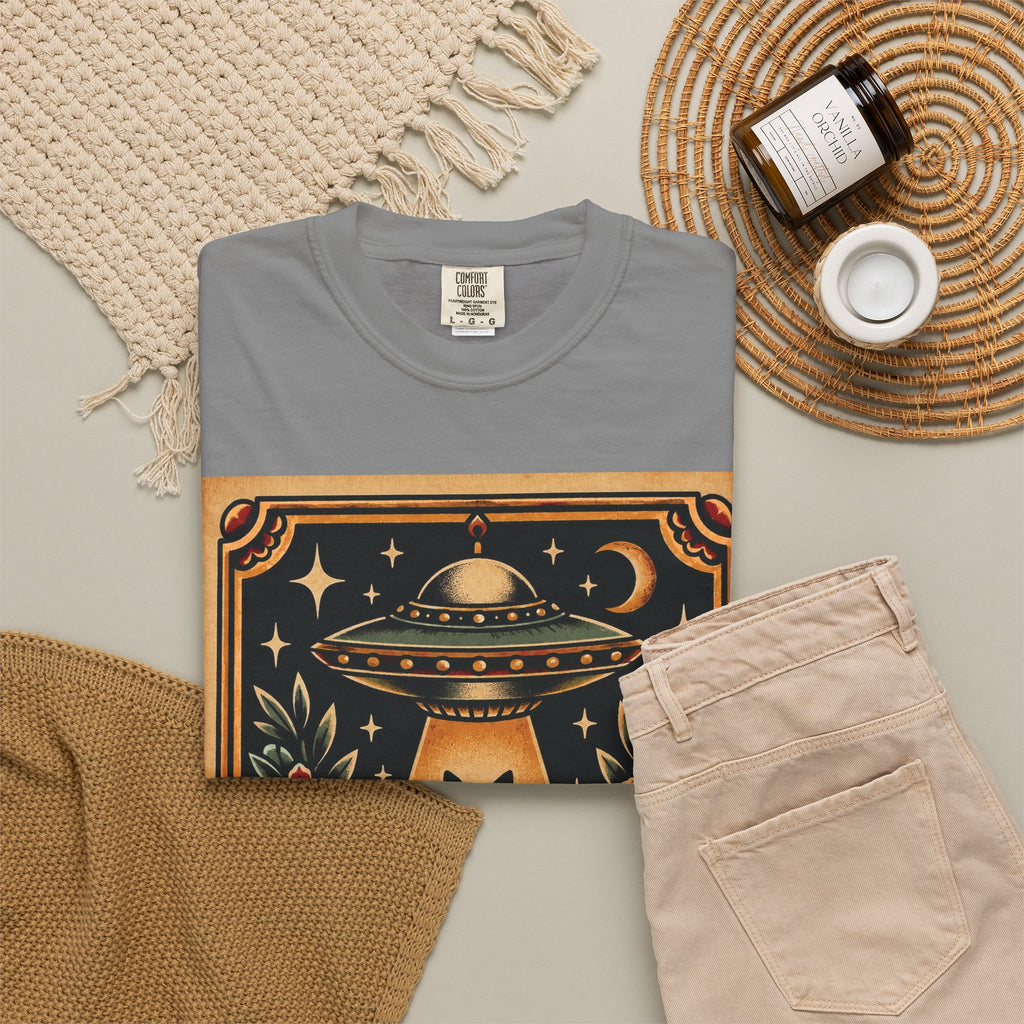 UFO & Black Cat Tattoo Flash Sheet T-Shirt